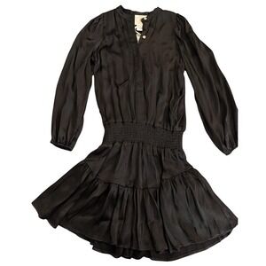Muche Muchette Black Rhinestone Smocked Tiered Ruffle Mini Dress One Sz NEW‎